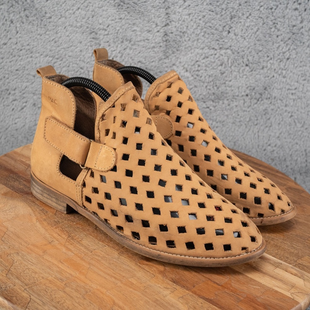 Musse & Cloud Boots Womens 38 Caila Cutout Ankle Bootie‎ Cognac Brown Leather